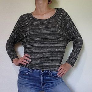 LUSH Heathered/Striped Black, White, and Gray Top